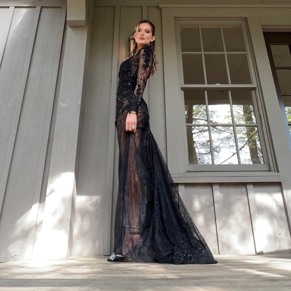 BERTA evening line. One of a kind black lace dress. As seen on kate bock